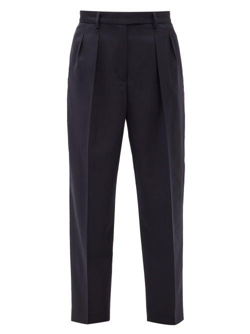 Matchesfashion.com A.p.c. - Cheryl Pleated Wool-herringbone Trousers - Womens - Navy