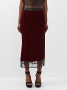 Saloni - Kirsten D Floral-print Beaded Velvet Midi Skirt - Womens - Red Black
