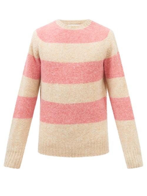 Ymc - Suedehead Striped Wool Sweater - Mens - Pink Multi