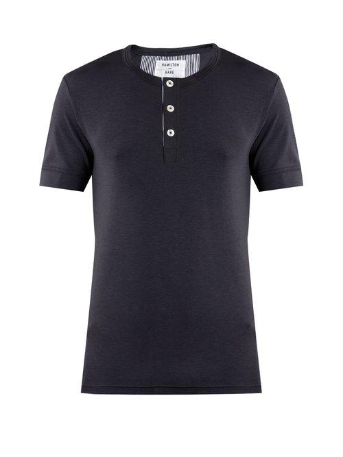 Matchesfashion.com Hamilton And Hare - Short Sleeved Henley T Shirt - Mens - Navy