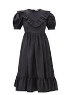 Batsheva - May Flounced Moir Midi Dress - Womens - Black