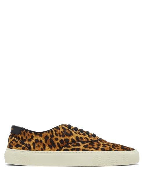 Matchesfashion.com Saint Laurent - Venice Leopard-print Canvas Trainers - Mens - Black Orange
