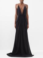 Another Tomorrow - Plunge-neck Side-slit Crepe Gown - Womens - Black