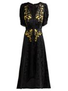 Matchesfashion.com Saloni - Lea Floral Embroidered Silk Dress - Womens - Black Gold