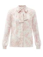 Matchesfashion.com Giambattista Valli - Floral-print Pussy-bow Silk-chiffon Blouse - Womens - Pink Multi