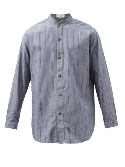Smr Days - Tulum Stand-collar Striped Cotton Shirt - Mens - Grey