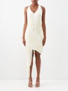 Loewe - Asymmetric Fringed Silk-blend Dress - Womens - Ecru