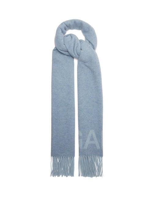 Ganni - Logo-jacquard Recycled-wool Blend Scarf - Womens - Pale Blue