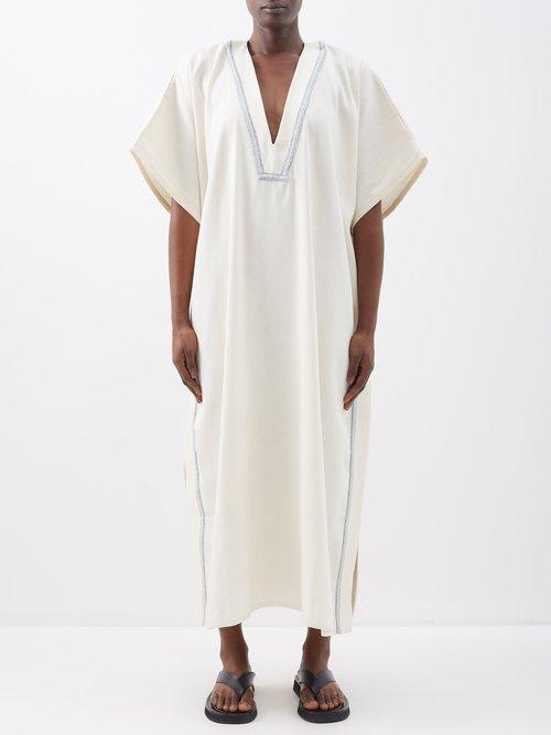 Albus Lumen - Striped Cotton Kaftan - Womens - Cream