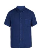 Matchesfashion.com 120% Lino - Crew Neck Linen Shirt - Mens - Navy