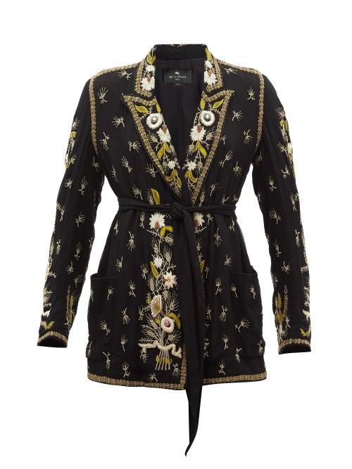 Ladies Rtw Etro - Stockton Single-breasted Embroidered Silk Jacket - Womens - Black Print
