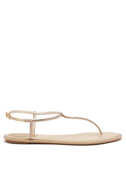 Rene Caovilla - Diana Crystal Metallic-leather Flat Sandals - Womens - Gold