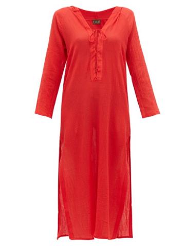 Matchesfashion.com Albus Lumen - Aziza Cotton Gauze Hooded Dress - Womens - Red