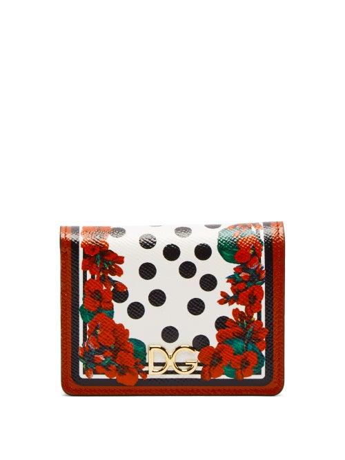 Matchesfashion.com Dolce & Gabbana - Geranium Print Leather Wallet - Womens - Red Multi
