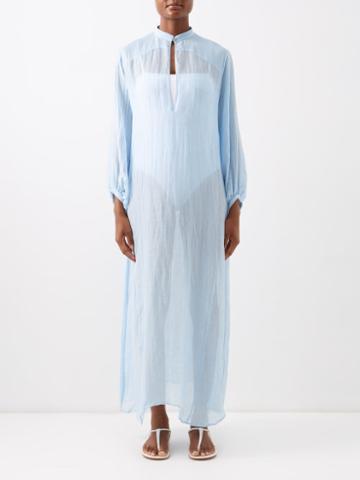 Les Vacances D'irina - The Invisible Linen-blend Maxi Dress - Womens - Light Blue
