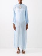 Les Vacances D'irina - The Invisible Linen-blend Maxi Dress - Womens - Light Blue