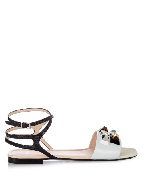 Fendi Rainbow Stud-embellished Leather Sandals