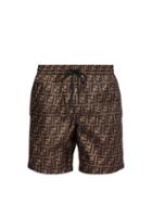 Matchesfashion.com Fendi - Ff Printed Swim Shorts - Mens - Brown Multi