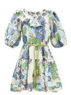 Ale Mais - Farrah Floral-print Linen Mini Dress - Womens - Blue Print
