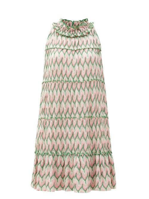 Matchesfashion.com Missoni - Chevron-stripe Lace-knitted Mini Dress - Womens - Pink