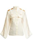 Matchesfashion.com Chlo - Mandarin Collar Patch Pocket Blouse - Womens - Cream