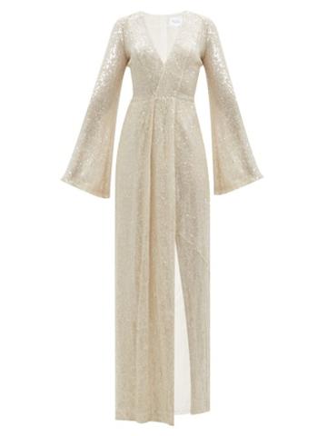 Matchesfashion.com Galvan - St Moritz Sequinned Side-slit Gown - Womens - White