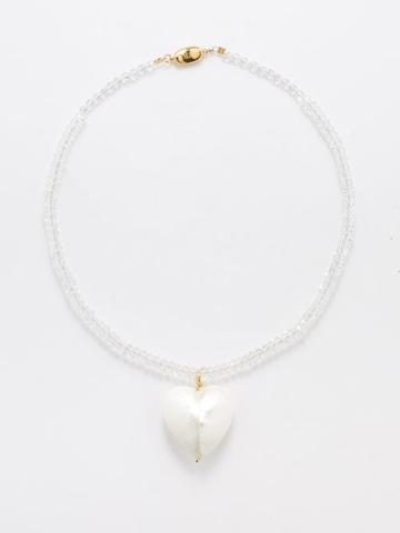 Timeless Pearly - Heart Mother-of-pearl & Crystal Necklace - Womens - Pearl