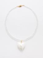 Timeless Pearly - Heart Mother-of-pearl & Crystal Necklace - Womens - Pearl
