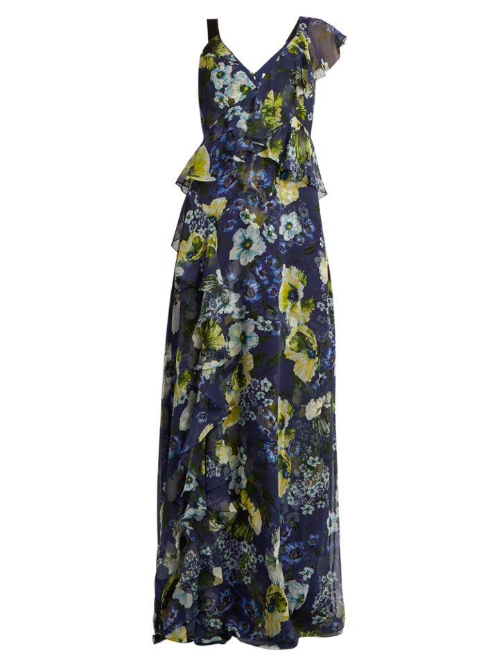 Erdem Cece Hasu Night-print V-neck Silk Gown