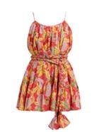 Matchesfashion.com Rhode Resort - Nala Belted Floral Print Cotton Dress - Womens - Red Multi