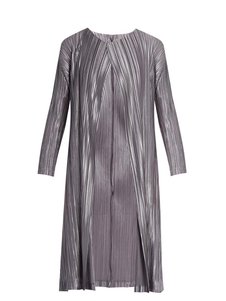 Pleats Please Issey Miyake Collarless Pleated Coat