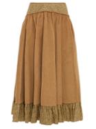 Matchesfashion.com Batsheva - Ruffled Cotton Corduroy Midi Skirt - Womens - Brown