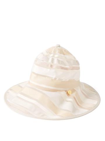 Stephen Jones - Striped Grosgrain And Mesh Hat - Womens - Beige Multi