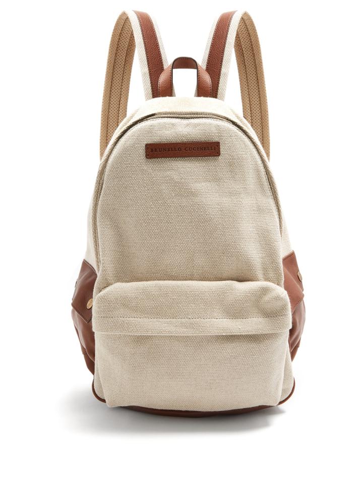 Brunello Cucinelli Canvas And Leather-trimmed Backpack