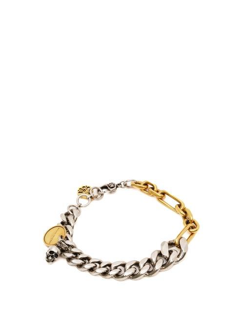 Alexander Mcqueen - Two-tone Chain & Skull-pendent Bracelet - Mens - Silver Multi
