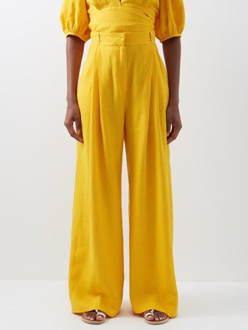 Three Graces London - Molly High-rise Linen Wide-leg Trousers - Womens - Mustard