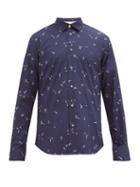 Matchesfashion.com Paul Smith - Scissor-print Cotton-poplin Shirt - Mens - Navy