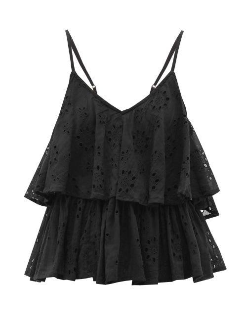 Matchesfashion.com Mes Demoiselles - Beluga Ruffled Broderie-anglaise Cotton Cami Top - Womens - Black