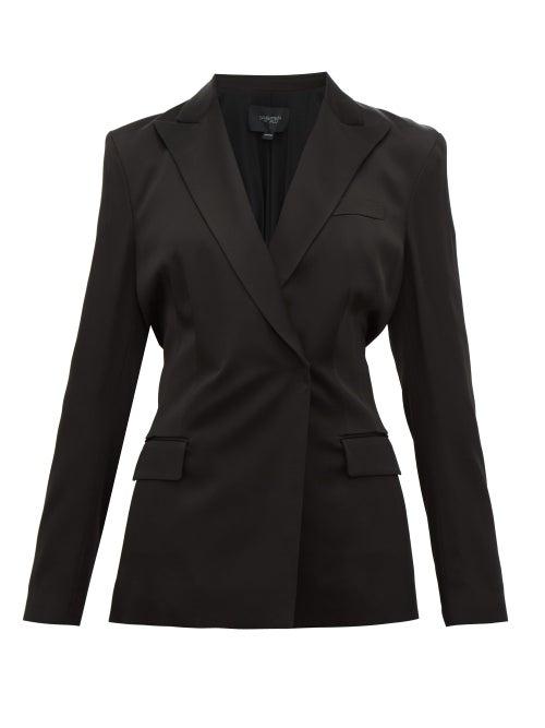 Matchesfashion.com Giambattista Valli - Double Breasted Shirred Back Satin Blazer - Womens - Black