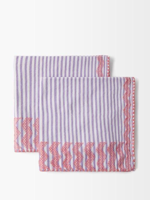 Pippa Holt - Set Of Two No. 174 Zigzag Cotton Napkins - Womens - Purple Multi