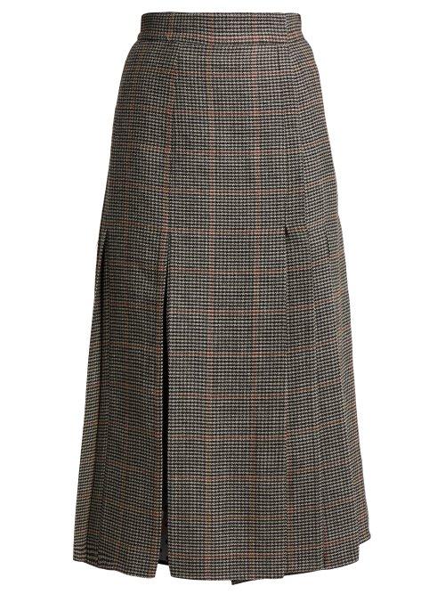 Matchesfashion.com Erdem - Ifannia Houndstooth Wool Blend Pleated Skirt - Womens - Black White