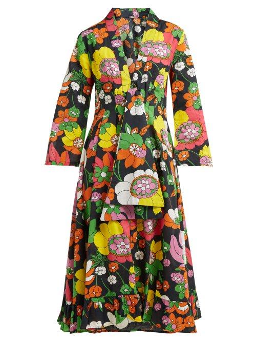 Matchesfashion.com Dodo Bar Or - Chalotte V Neck Floral Print Cotton Dress - Womens - Black Print