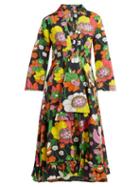 Matchesfashion.com Dodo Bar Or - Chalotte V Neck Floral Print Cotton Dress - Womens - Black Print