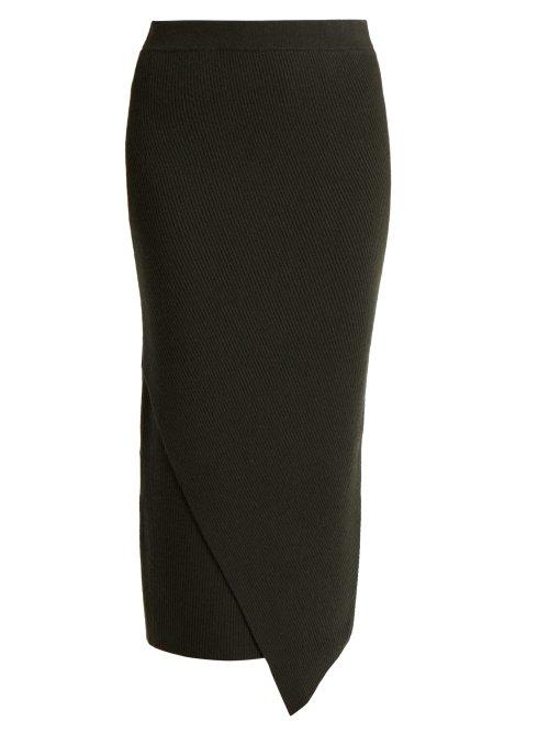 Matchesfashion.com Allude - Ribbed Wool And Cashmere Blend Midi Skirt - Womens - Khaki