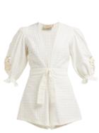 Matchesfashion.com Adriana Degreas - Porto Embroidered Sleeve Cotton Playsuit - Womens - White