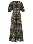 Matchesfashion.com Alexander Mcqueen - Ophelia Floral Print Silk Dress - Womens - Black Multi