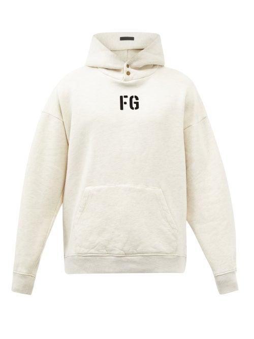 Fear Of God - Flocked-logo Cotton-jersey Hooded Sweatshirt - Mens - Cream