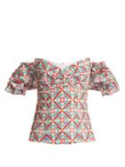 Caroline Constas Louisa Off-the-shoulder Floral Tile-print Blouse