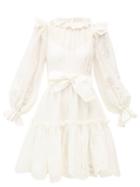 Matchesfashion.com Zimmermann - Lovestruck Ruffled Belted Linen-blend Dress - Womens - Ivory