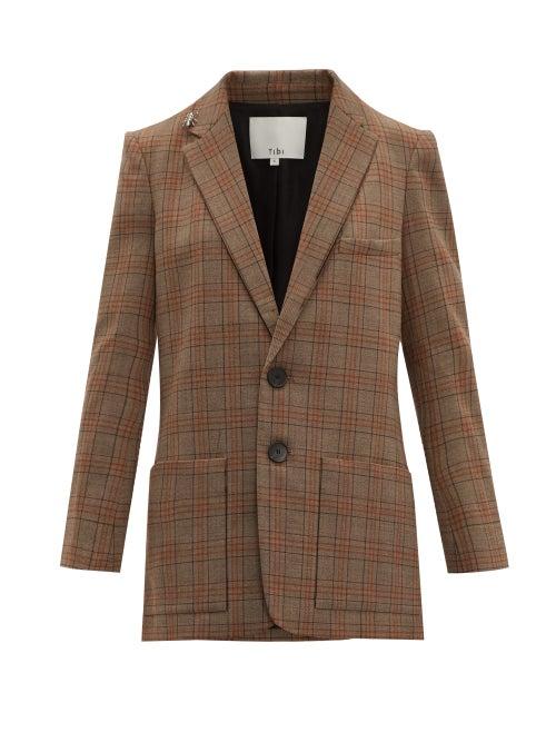 Matchesfashion.com Tibi - James Single Breasted Checked Blazer - Womens - Brown